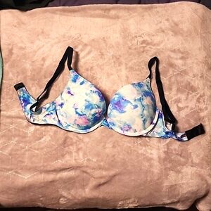 Victorias Secret Womens Pink Push Up Bra Blue Tie Dye Underwire Padded Back 36B